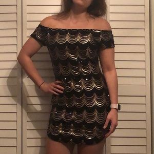 Gold scalloped mini dress